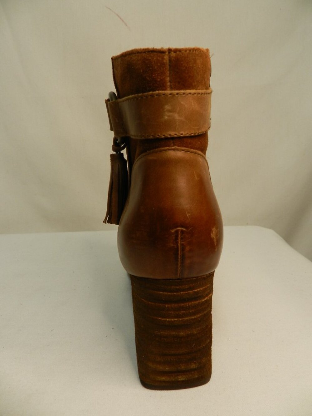 Born Leather w/Suede brown Tassel ankle Zip boots comfort block heel Size Sz 10 - Picture 9 of 13
